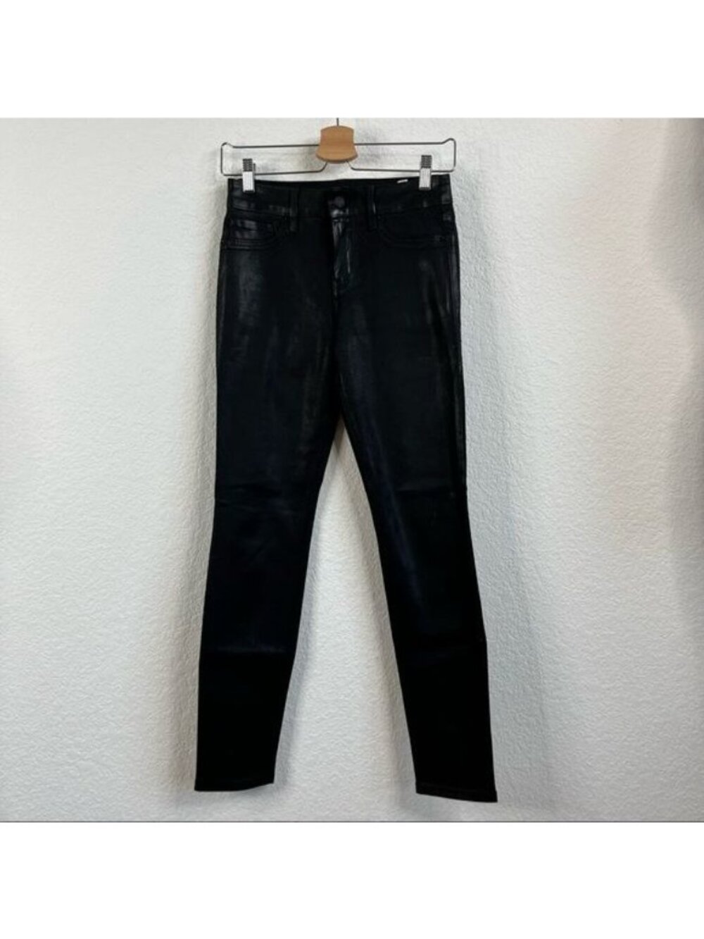 Level 99 Coated Black Skinny Jeans